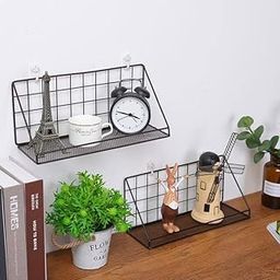 KLIVE Metal Wall Decor Shelf | Wall Mounted Floating Shelves | Self-Adhesive Storage Racks | Home Decor for Bedroom, Living Room, Kitchen, Bathroom | Metal Wire Display Rack Organizer | Black (1 Pcs)-image-48