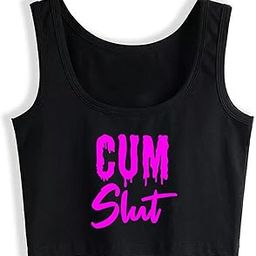 Funny New Cum Slut Sexy Woman Girl Cotton Sleeveless Crop Top Black-image-21