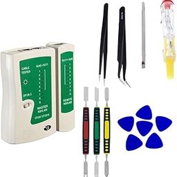 CRAFTS HAVELI Combo of Digital Tester RJ45 LAN Tester & Anti Static Tweezer 2Pc & 2in 1 Tester, 3Pc Spudger Set & 6pc Mobile Opener-12