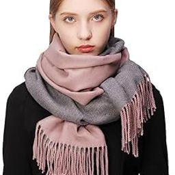 Scarf Women Oversized Pashmina Large Warm Shawls Wraps 2 Tone Solid Color for Autumn Winter 78"x27" (RosyBrown And Grey)-image-0
