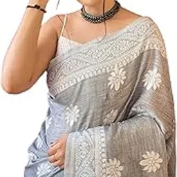 sugathari Women's Grey Banarasi Kanchipuram Art Silk Saree for Women – Traditional Wedding & Party Saree with Blouse Piece – Ethnic Indian Silk Saree for Bridal, Festive & Gifting (KS-148)-picture-36