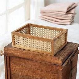 Ikari Homes Rattan Mesh Basket for Wardrobe Storage & Decorative Organiser I Handcrafted Premium Teak Wood & Rattan I Modular Storage basket - Size 12 x 8 x 4 inch-image-13