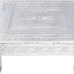SGR Square Pooja Chowki Stool for Home and Office Decor Wooden Pooja Chowki Big Size Silver Designer Chaurang (15X15 Inch)-image-50