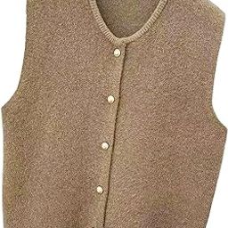 Women Knit Cardigan Vest Button Waistcoat for Commuting Indoor Office Khaki-image-87