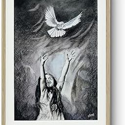 Vama Paintings | Wings of Hope Graphite Pencil Sketch | Original Handmade Pencil Sketch on Handmade Sheet | Framed Sketch for Home Decor (21 cm × 29.7 cm)-image-93