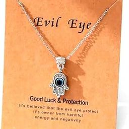 Hamsa Hand Evil Eye Choker Necklace Blue Turkish Glass Necklace Chain for Women Men Girls Evil Eye Choker Evil Eye Pendant Handmade Jewelry Protection Spiritual-image-44