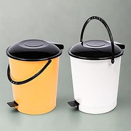 Urbane Home Pack of 2 Pedal Dustbin With Lid | Garbage Bin With Handle for Kitchen-Bathroom | Wet & Dry Waste Bin | Black Dhakkan Trash Can | 10 LTR | Orange & White-image-83