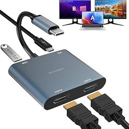 BLACK CROWN USB C to Dual HDMI Adapter, Type C Hdmi Splitter for Dual Monitors with USB 3.0, 100W PD Charging, HDMI Splitter Extended Display for for MaK-Book Air/Pro,Del XPS,HP,Surface,Chrom-Book-18