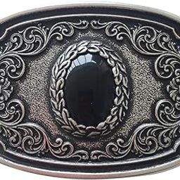 Vintage Silver Plated Nature Black Obsidian Stone Belt Buckle-image-5