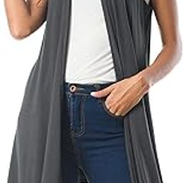 Women's Sleeveless Draped Open Front Cardigan Vest Asymmetric Hem-image-2