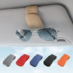 KanSmart Sunglass Holder for Car Visor Sunglasses Clip Magnetic Leather Glasses Eyeglass Holder Truck Car Interior Accessories Universal for Woman Man -Beige-image-83