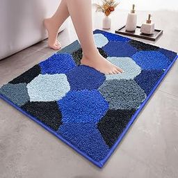 MAXOSHINE Microfiber Bathroom Mat Water Soak-Anti Skid Rectangular Mat for Bathroom Kitchen Bedroom Entrance-Super Soft Door Mats for Home-2000 GSM Floor Mat-40 x 60 cm (Honey Comb - Blue)-image-116