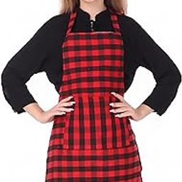 GLUN® Waterproof Unisex Kitchen Apron with Center Pocket and Adjustable Neck Belt with Metal Buckle (PACK OF 1) (Red Checkered)-18