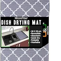 U & U Microfiber Dish Drying Mat (50 x 38 cm) | Kitchen Mat for Counter | Quick Dry Water Absorbent Mat | Placemat for Dish Drying | Super Draining Mat for Kitchen (Grey)-3