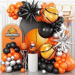 FI - FLICK IN 46 Pcs Basketball Birthday Decoration Items Orange & Black Balloons with Basketball Foil for Game Theme Birthday Party Decorations (Pack of 46)-image-3