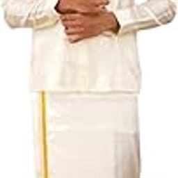 traditional silk shirt full sleeve shirt and jari border dhoti for men-image-52