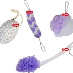 Runa Blue Wash Bathing Accessories Combo of 4- Bath sponge| Body scrubber| Long lofa| Foot scrubber| Bath brush| Back Long lufa| Body wash scrub| Body Cleaning Bathing Loofah For Women Men & Kids (Colour Purple)-image-15