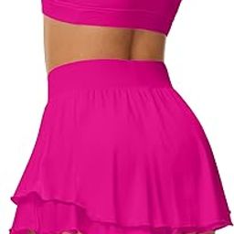 Women's Athletic Tennis Skirts with Pockets 13in Ruffle Golf Running Workout Ice Silk Flowy Skorts with Sports Shorts-image-7