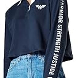 Women Official Wonder Woman: Logo Navy Blue Printed Boxy Fit Polos-image-93