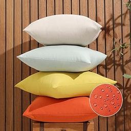 WEMEON Outdoor Waterproof Pillow Covers16x16in Set of 4, Solid Color Pillows Decorative Square Patio Furniture Pillows for Couch Patio Balcony Tent Garden(Orange/Teal/Beige)-image-52