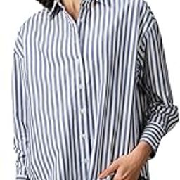 High Star Women Cotton Striped Oversized Fit Collar Full Sleeves Shirts-picture-17