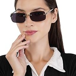 UV Protected Black Rectangle Sunglasses for Women and Girl's | Metal Frame with Glass lens Sunglass-picture-1