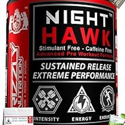 Grizzly Nutrition, NIGHT HAWK 460gr,Stimulant free/No Caffeine Pre workout/intra,specially designed for evening/night workout,EAA-Citrulline +30 Nutrients, Lime, Extra 30gr Energy caffeine Pack,Powder-26