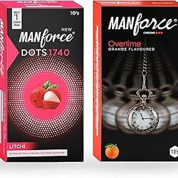 Manforce Overtime Orange & Litchi Flavoured Condoms for Men| 20 Count (Pack of 2)| Extra Dotted| Lubricated Latex Condoms-7