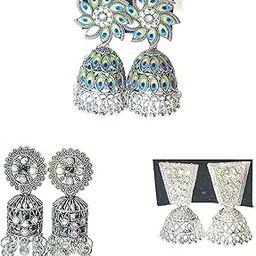 Oxidized Silver Traditional Jhumka Earrings Set for Women and Girls | Antique Ethnic Dangler Jhumki Combo of 3 Pairs | Party & Festive Wear Jewellery Birthday Gift For Girls & Women Anniversary Gift for Wife-image-52