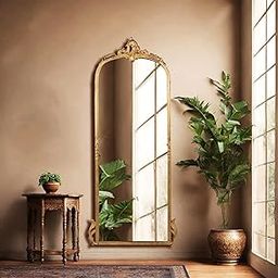 Corsica Designs Aluminium | Full Length Victorian Arched Mirror | Rust-Resistant & Shatterproof Wall Mirror | Living Room, Bedroom & Dressing. (Glam Gold_Without Stand)-picture-8