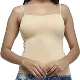 PLUMBURY Women's Padded Cotton Adjustable Camisole with Built-in Shelf Bra (Sizes 32 to 36) Beige-picture-53