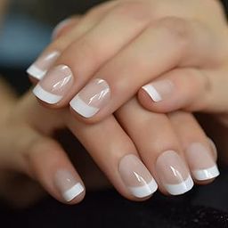 RUBYFACE 24 Natural French Short False Nails Acrylic Full Cover Nails,Natural Fake Nails Delicate & Comfortable for Women and Girls (N42, 24 Count -Pack of 1)-image-75