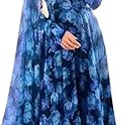 Women's Georgette Printed Rose Floral Maxi Gown with Duppatta | Lovely Rose Floral Printed Georgette Anarkali Style Maxi Gown with Dupatta-image-32