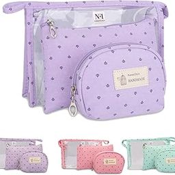 NFI essentials 3 Pcs. Cosmetic Pouch Makeup Pouch Vanity Bag Travel Organizer Toiletry Pouch for Women Zippered Pouch Set, Large, Medium, Small Makeup Bag-8