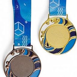 ArtRight Winner Medals for Swimming with Ribbon Set of 3 (8 cm Diameter), Gold Silver and Bronze Medals with Unique Pattern 1st 2nd 3rd Prizes for Swimming and Water Sports-image-74