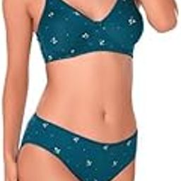 Women's Cotton Non-Padded Wire Free T-Shirt Bra and Panty Set 1928 Rama Green 38B-picture-36