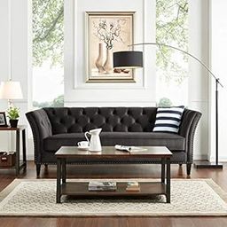 ES ESPINHO ESPN0017 Solid Sal Wood Velvet Upholstered Button Tufted Chesterfield 3 Seater Sofa Set for Living Room, Grey Color-image-30