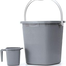 GALOOF Strong Plastic Bucket Mug Bathroom Set of 2 for Kitchen & Bathroom | Solid Color Striped Pattern Balti with Mug (Grey, 25 Liter Bucket + 1.5 Liter Mug)-11