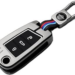 Keycept™ Metal Alloy Key Cover for Skoda and Volkswagen - Kushaq | Octavia | Kodiaq | Superb | Slavia | Passat | Taigun | Tiguan | Virtus | T ROC 3 Button flip Key with Keychain (Type M1).-13