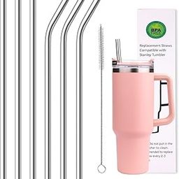 AYSHPAVI Metal Straws for 40oz Tumbler Replacement,12 Inch Reusable Stainless Steel Straw Compatible Stanley Cup, 6pcs Large Straws with Cleaning Brush for Stanley Cup Accessories-image-4