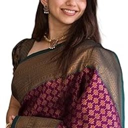 Women's Kanjivaram Soft Silk Banarasi Sarees With Blouse Piece, Green-picture-46