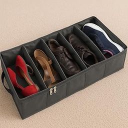 UNICRAFTS 5 pair shoe storage box organizer | Underbed closet folding shoe box | Non-Woven Fabric & PVC (63.5L x 30.5W x 12.7H) (Dark Grey)-25