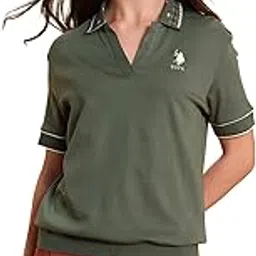 u.s. polo assn. Women Boxy Fit Solid Polo Shirt (UWAW25PTS431_Dark Olive_XS)-picture-15