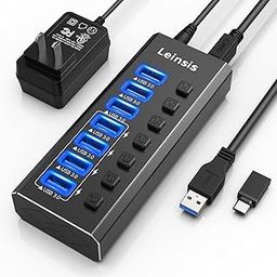 Leinsis 7-Port USB 3.0 Hub USB 3.0 [Durable Aluminum] 7 Data Transfer Ports + 4 Smart Charging Ports with Individual On/Off Switches, Hub-image-65