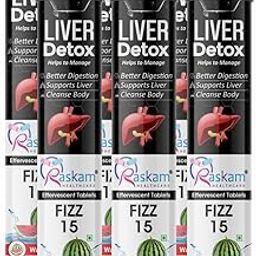Raskam Liver Detox Effervescent – Plant-Based Detox with 9 Ayurvedic Herbs | Sugar-Free | Refreshing Watermelon Flavor | Drop, Fizz, Sip | Fizz 15 Tablets Pack of 6-5