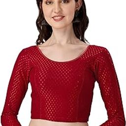 Women's Cotton Lycra Stretchable Elbow-Length Blouse with Round Neck | Solid & Printed Full Sleeve Readymade Blouse-image-31