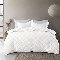 Hidecor Premium Cotton King Size Quilt Cover/Duvet Cover/Rajai Cover/Blanket Cover with Zipper Closure (Double 90x100 inch), Color - (White (Yellow Print))-image-0