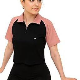 White Moon Gym T Shirt for Women Workout, Gym Crop Top for Women, Stretchable, Training Wear, Workout, Running, Quick Dry Gym Wear Top, High Collar Zip (Pack of 1)-image-39