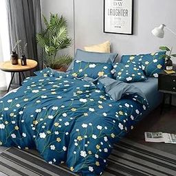 FESTIVAL HOME FURNISHINGS AC Comforter Set King Size Cotton Fabric with Double Bed Sheet and 2 Pillow Covers 90 x 100 Inch (Navy Blue)-26