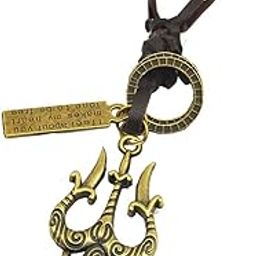 Antique Bronze Brass Trishul Damru Adjustable Leather Necklace Pendant Fashion Jewelry For Men Women-image-32